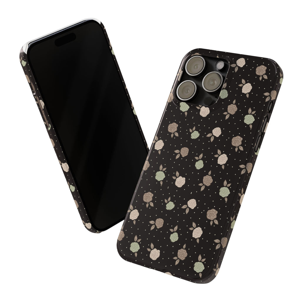 Black and brown floral with polka dots - Slim Phone Cases