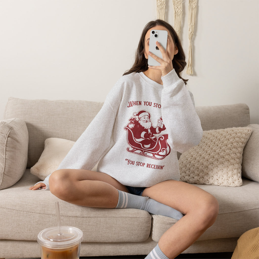 When You Stop Believin' You Stop Receivin''Christmas Sweatshirt – Vintage Santa  Crewneck