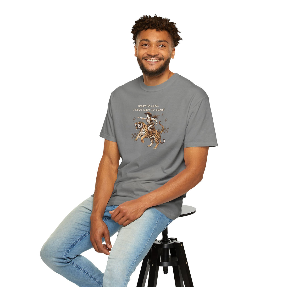 “I'm sorry I'm late, I didn't want to come" Cowgirl and tiger Graphic Tee — Vintage Style T-Shirt