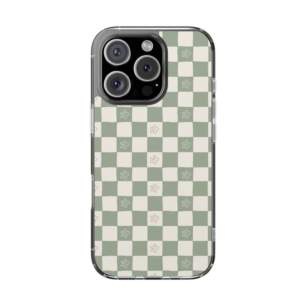 Green checkered with small flowers -Magnetic Clear Impact-Resistant Cases