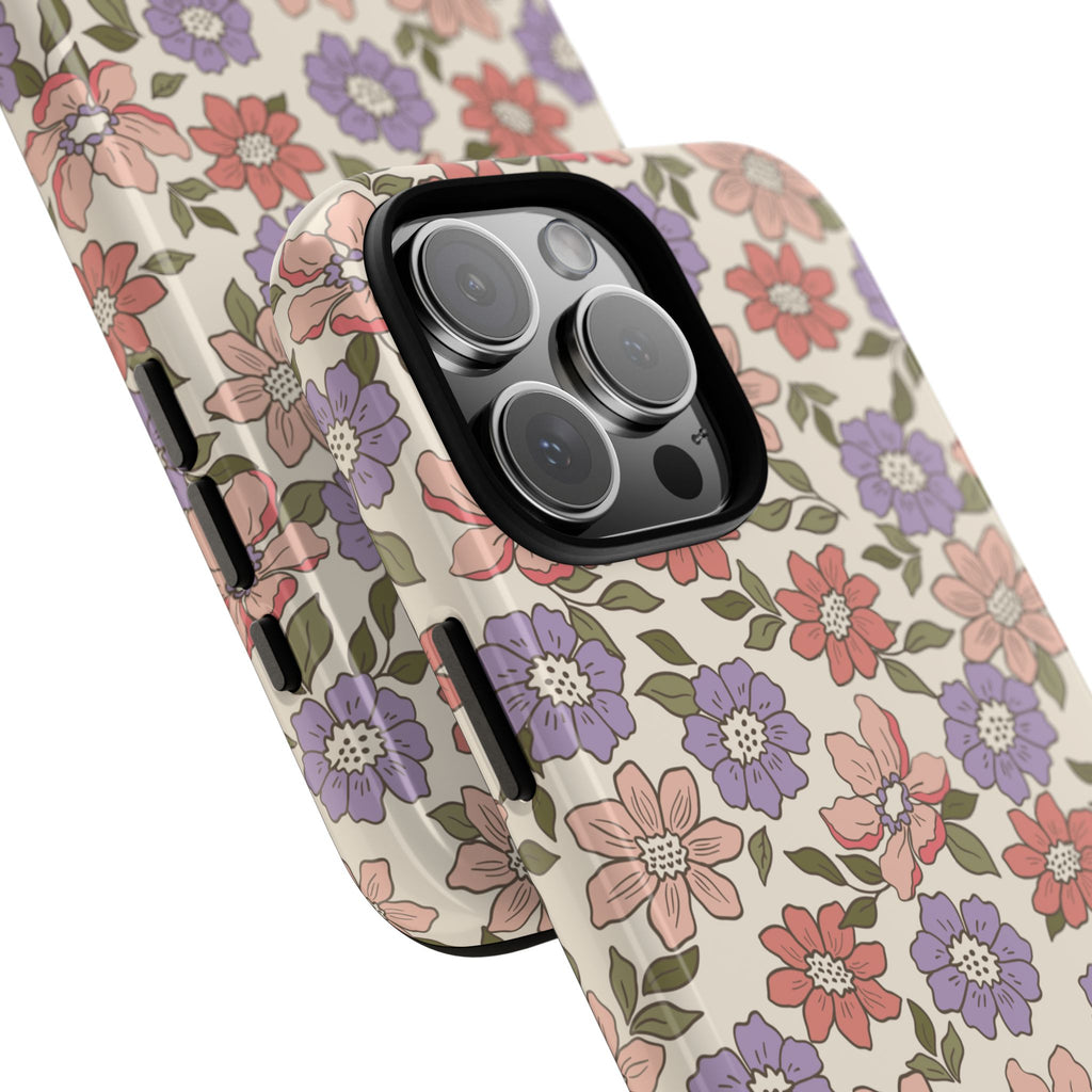 Floral Vintage Tough Phone Case — Pastel Pink & Lavender Flower Pattern