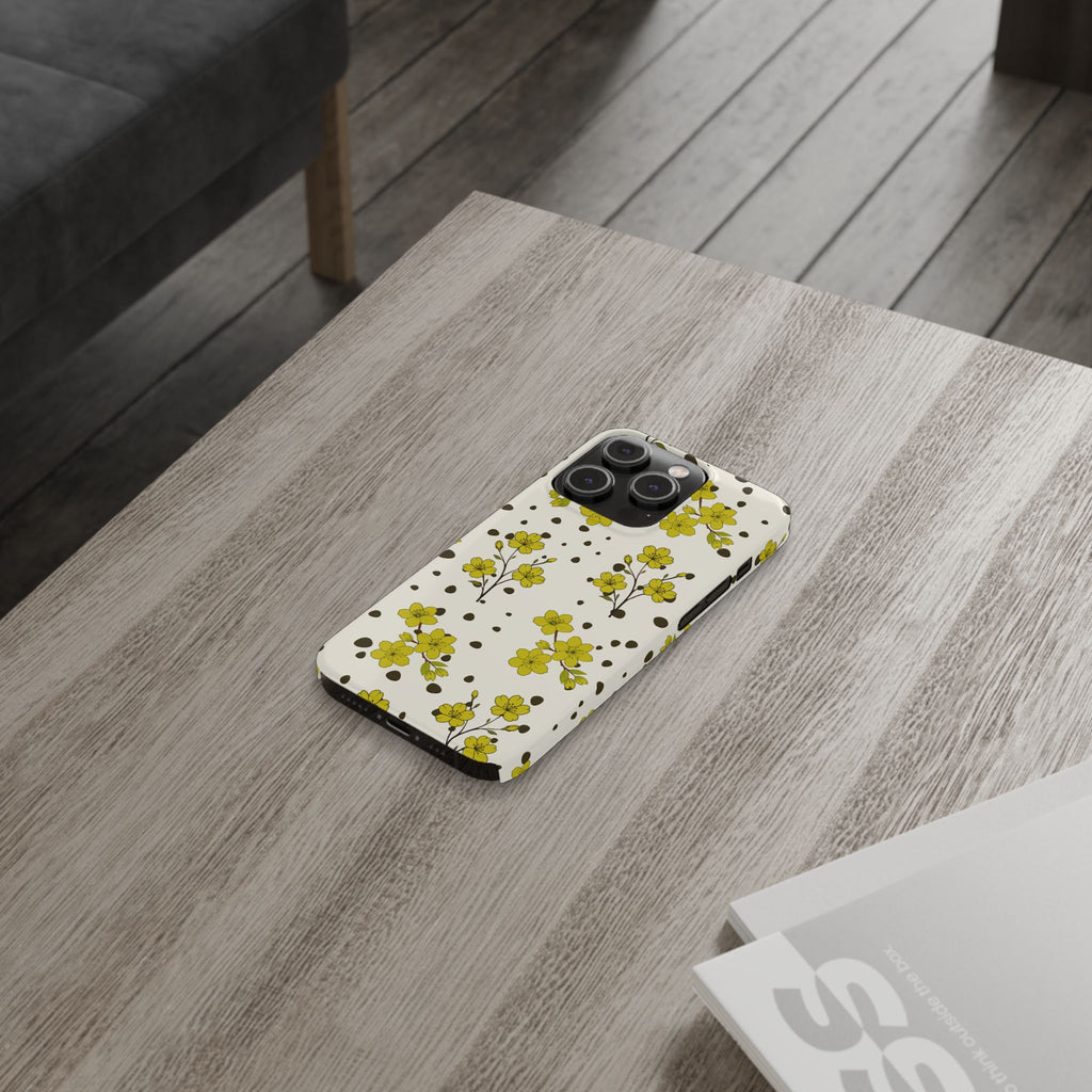 Yellow floral and black dots-Slim Phone Cases