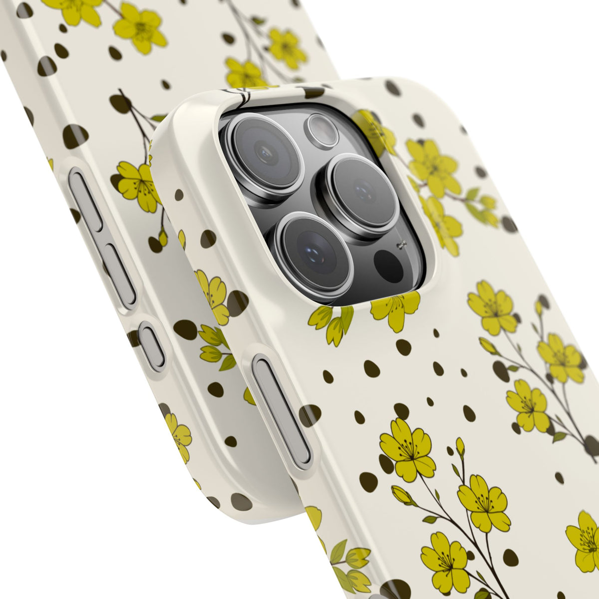 Yellow floral and black dots-Slim Phone Cases