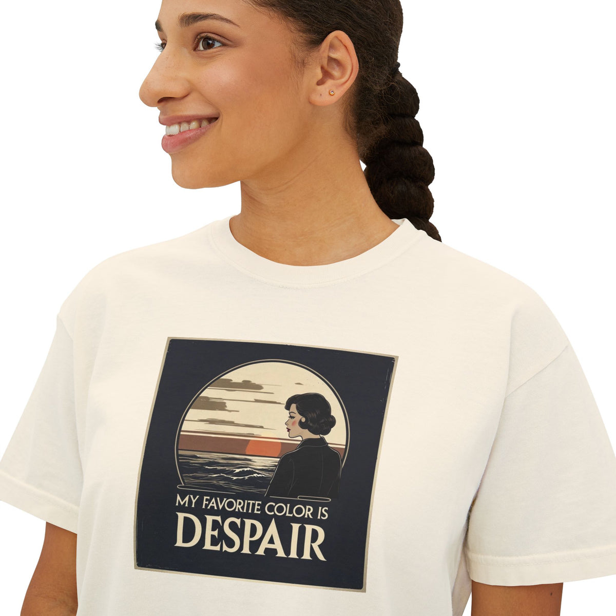 Boxy Tee — Vintage 'My Favorite Color Is Despair' Graphic Crop T-Shirt