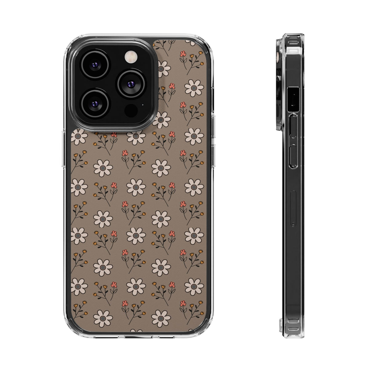 Brown floral- Magnetic Clear Impact-Resistant Cases