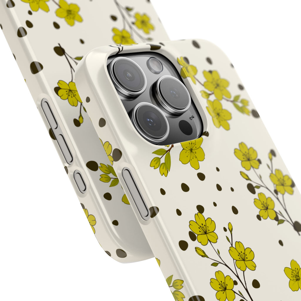 Yellow floral and black dots-Slim Phone Cases