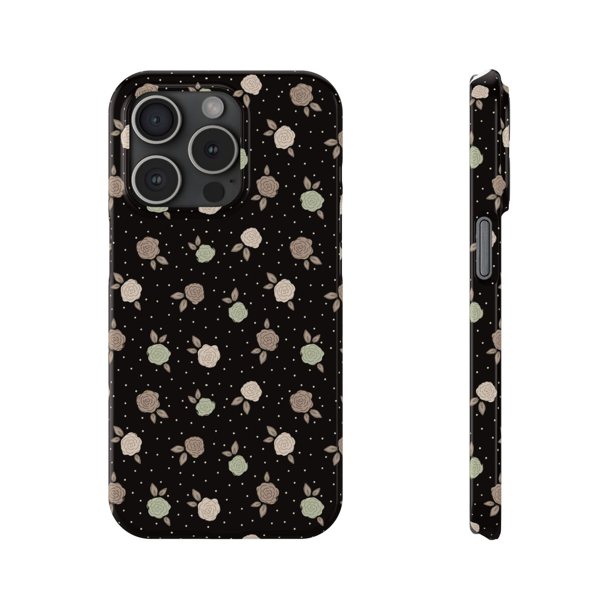 Black and brown floral with polka dots - Slim Phone Cases