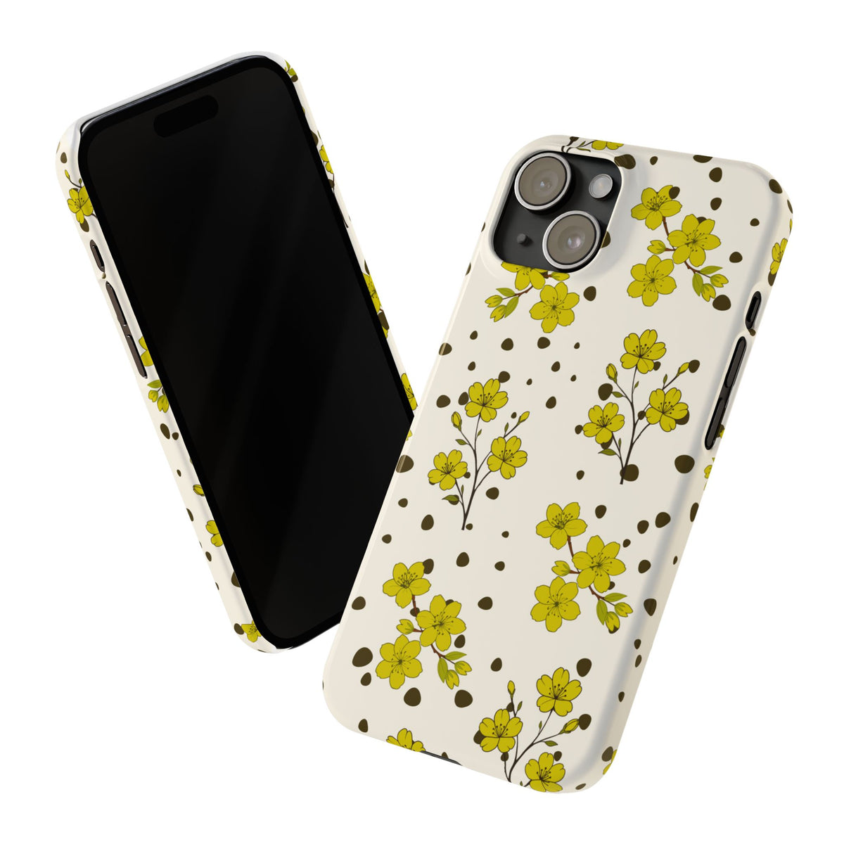 Yellow floral and black dots-Slim Phone Cases