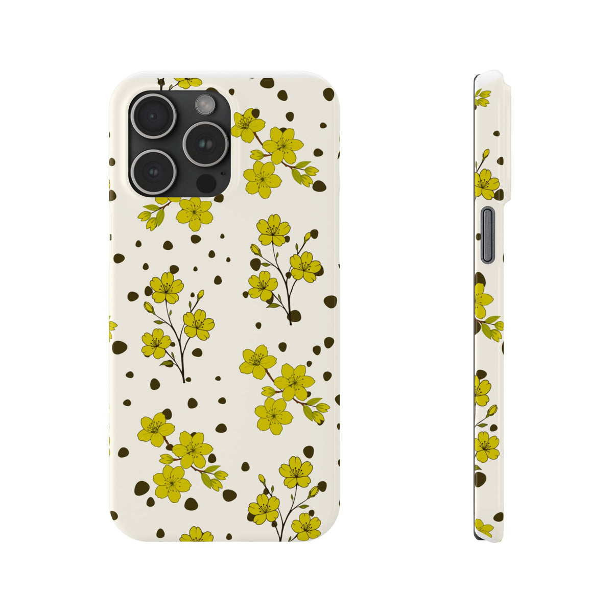 Yellow floral and black dots-Slim Phone Cases