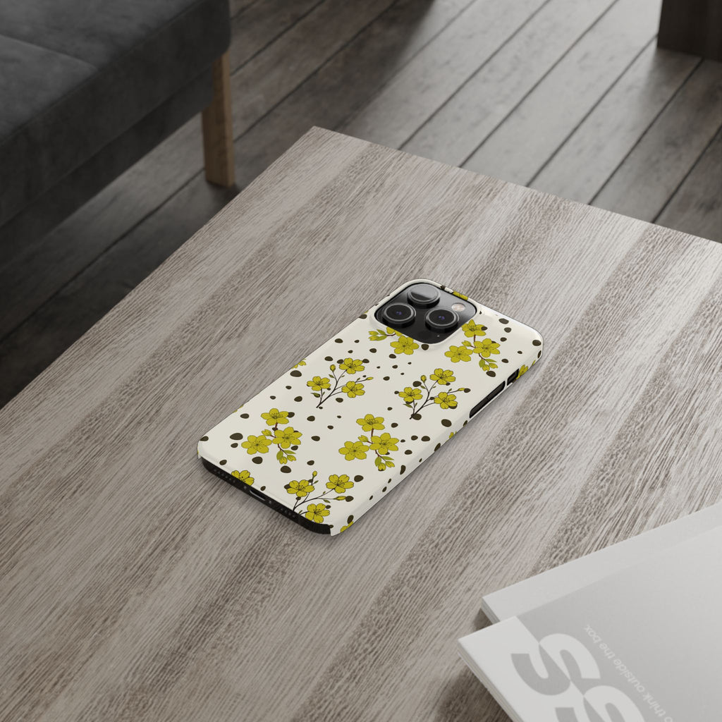 Yellow floral and black dots-Slim Phone Cases
