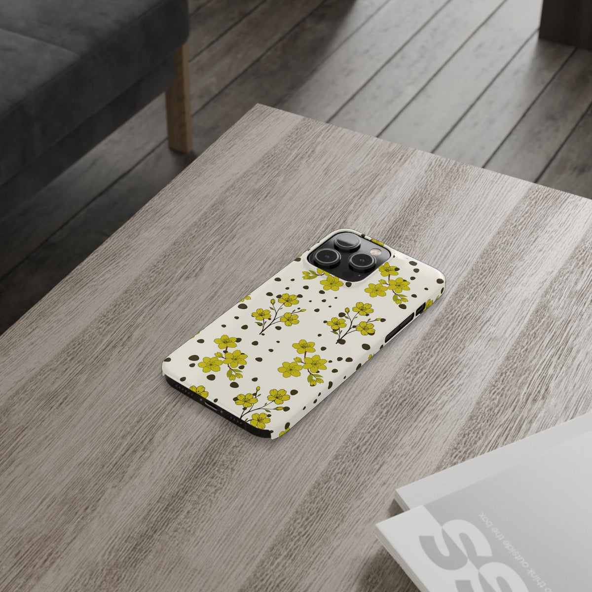Yellow floral and black dots-Slim Phone Cases