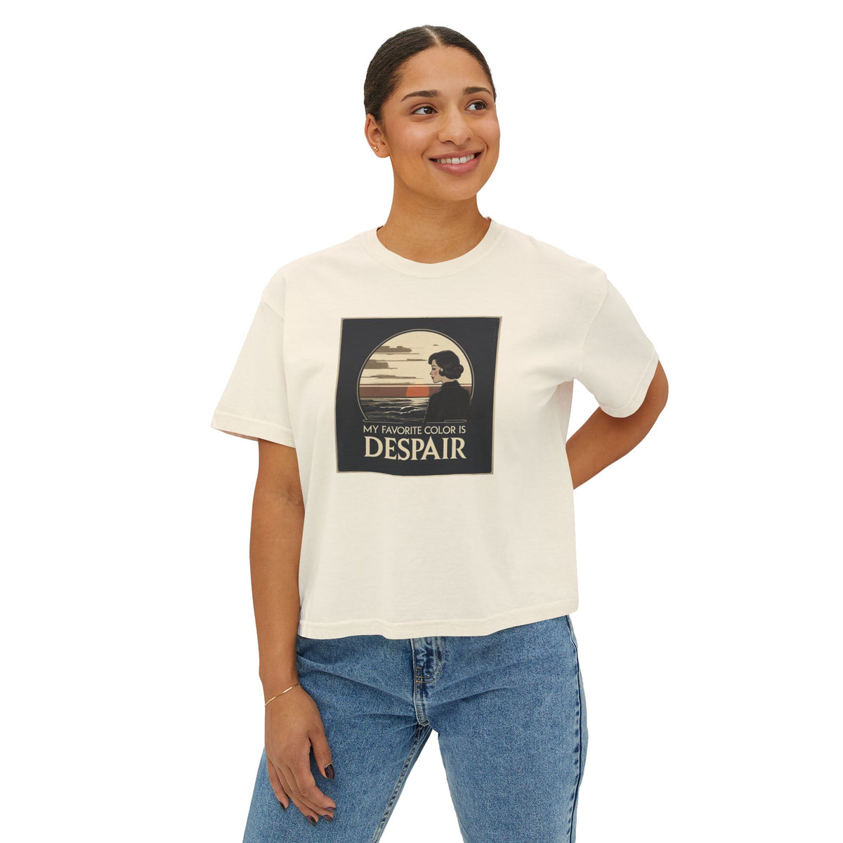Boxy Tee — Vintage 'My Favorite Color Is Despair' Graphic Crop T-Shirt