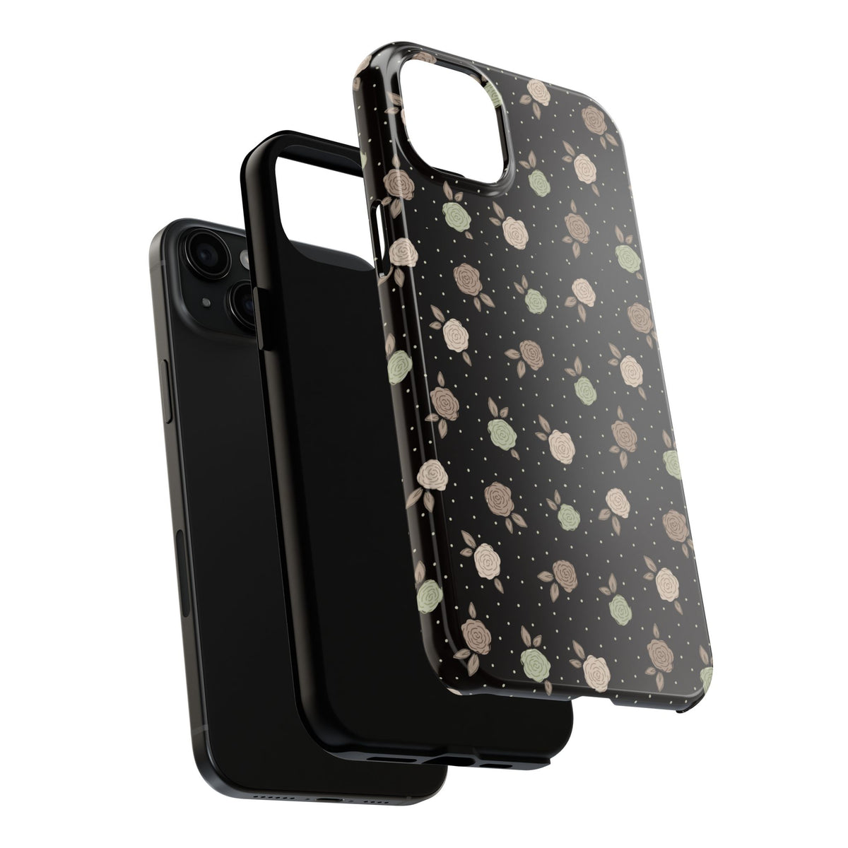 Black and brown floral with polka dots -Tough Phone Cases