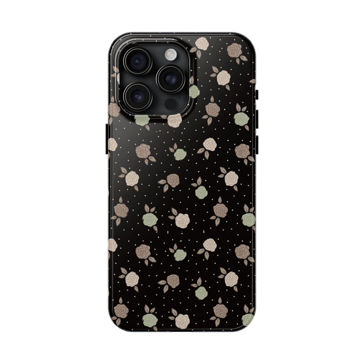 Black and brown floral with polka dots -Tough Phone Cases