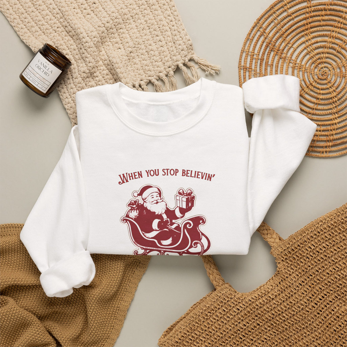 "You Stop believing, you Stop receiving"— Vintage Santa Sleigh Holiday Pullover