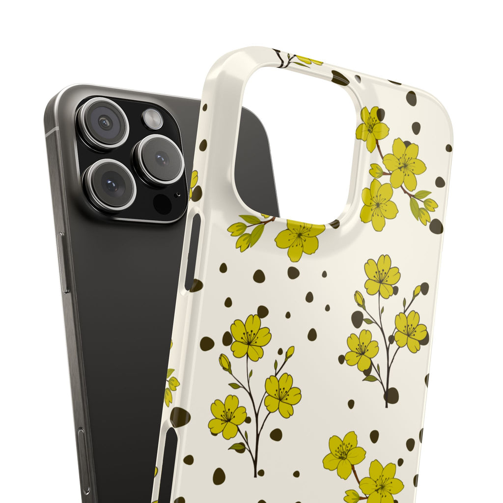Yellow floral and black dots-Slim Phone Cases