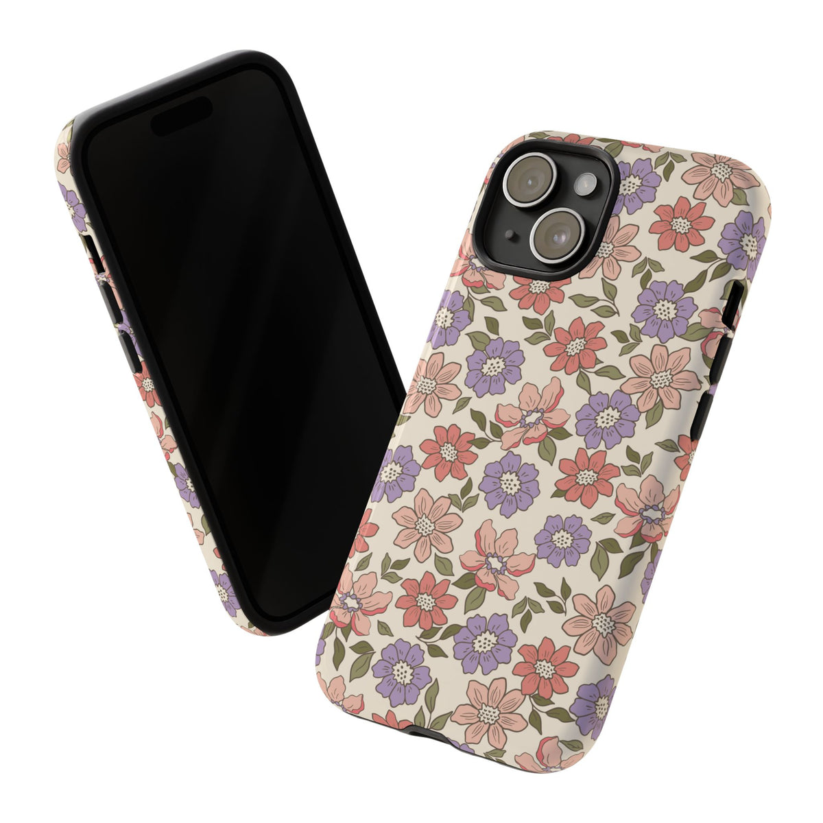 Floral Vintage Tough Phone Case — Pastel Pink & Lavender Flower Pattern