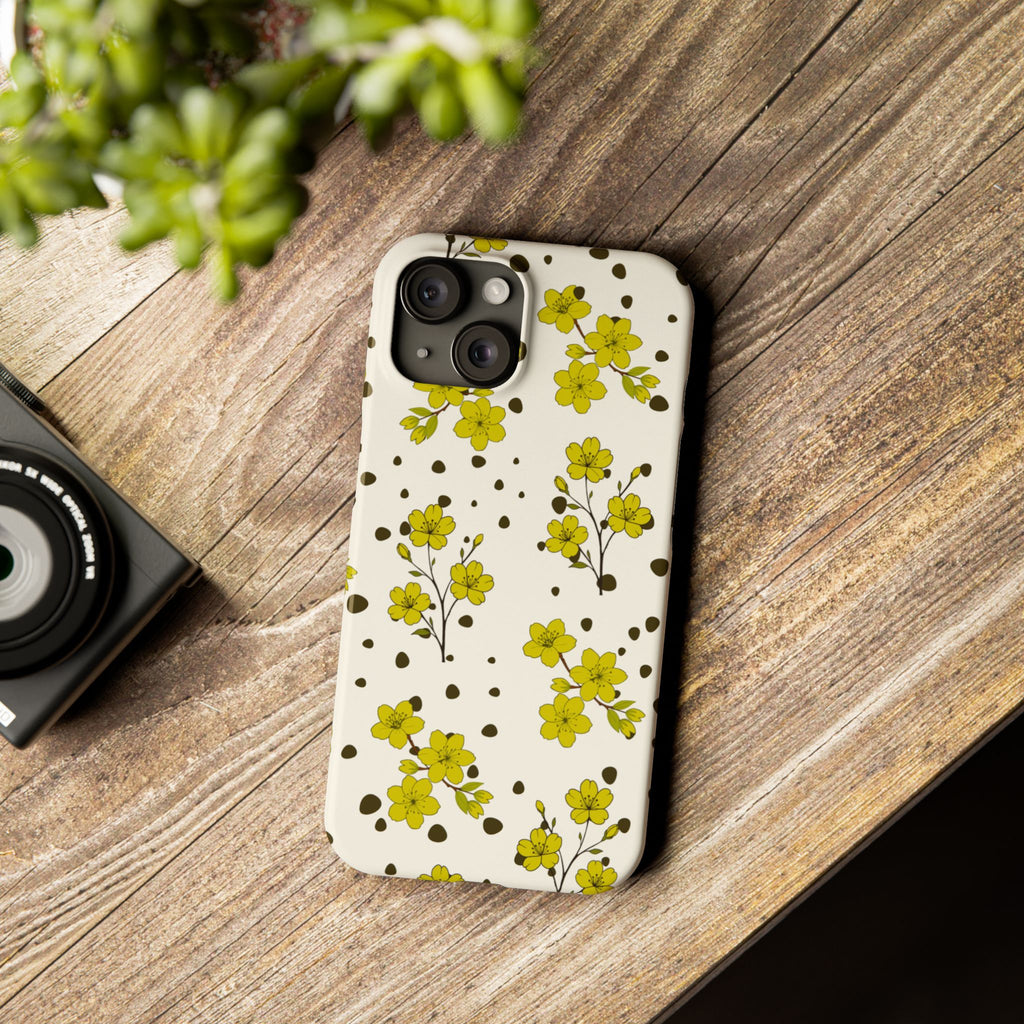 Yellow floral and black dots-Slim Phone Cases