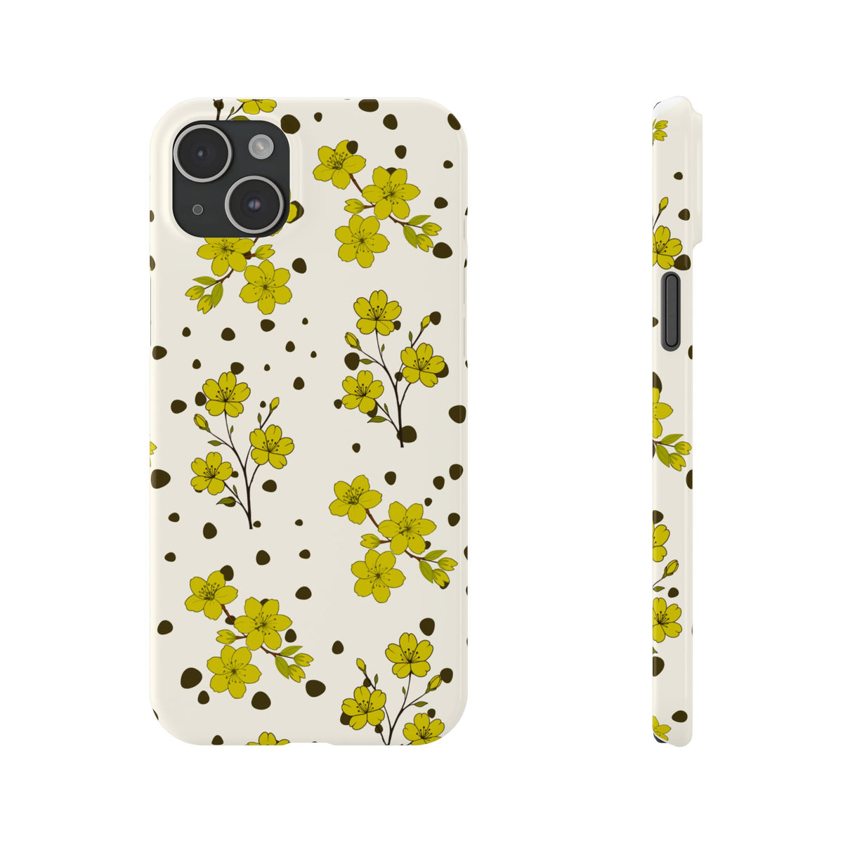 Yellow floral and black dots-Slim Phone Cases