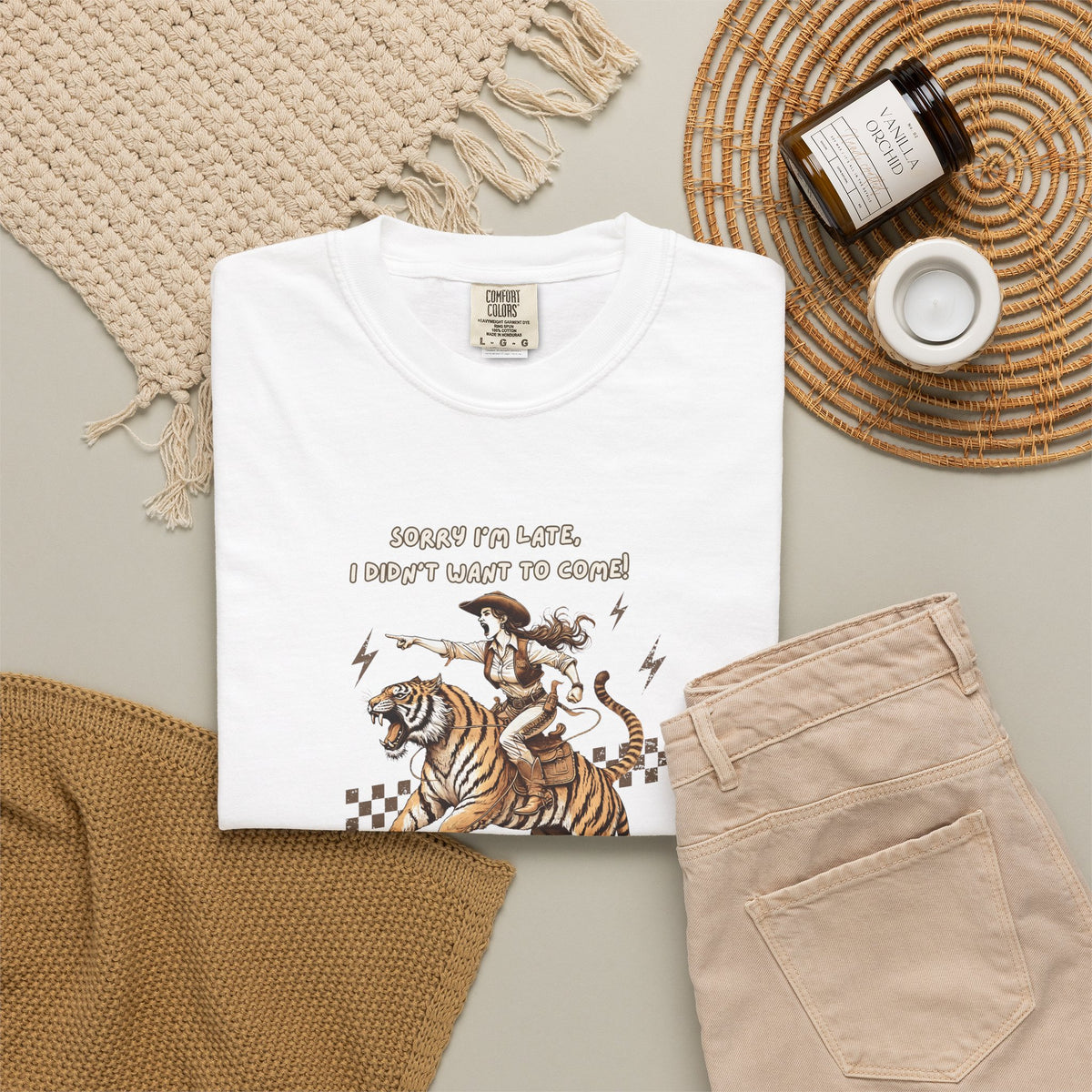 “I'm sorry I'm late, I didn't want to come" Cowgirl and tiger Graphic Tee — Vintage Style T-Shirt