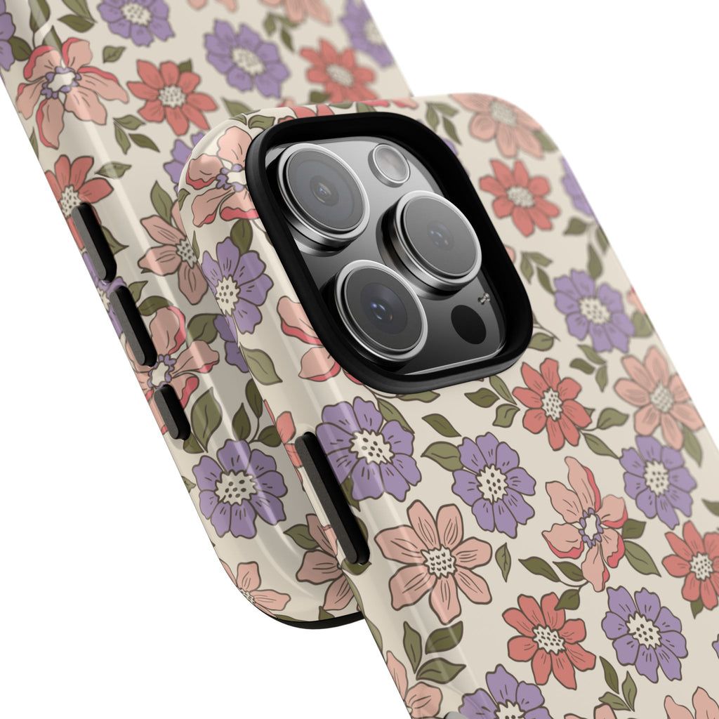 Floral Vintage Tough Phone Case — Pastel Pink & Lavender Flower Pattern