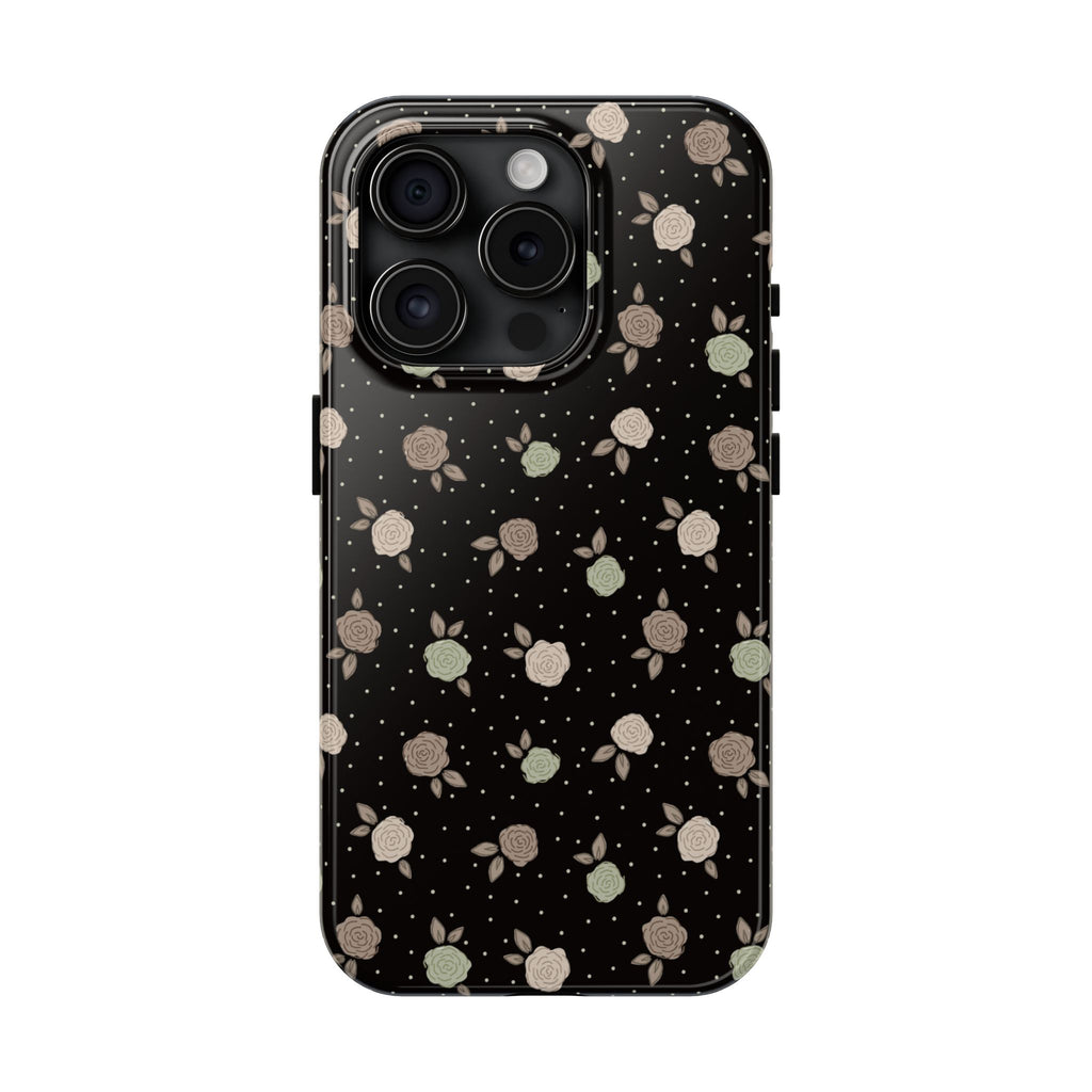 Black and brown floral with polka dots -Tough Phone Cases