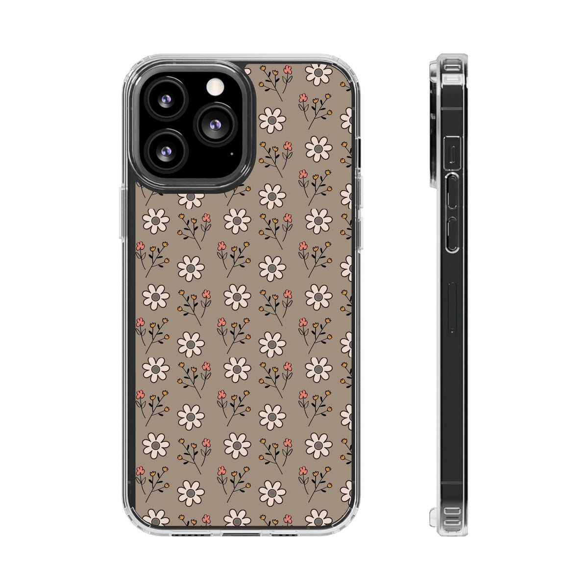Brown floral- Magnetic Clear Impact-Resistant Cases