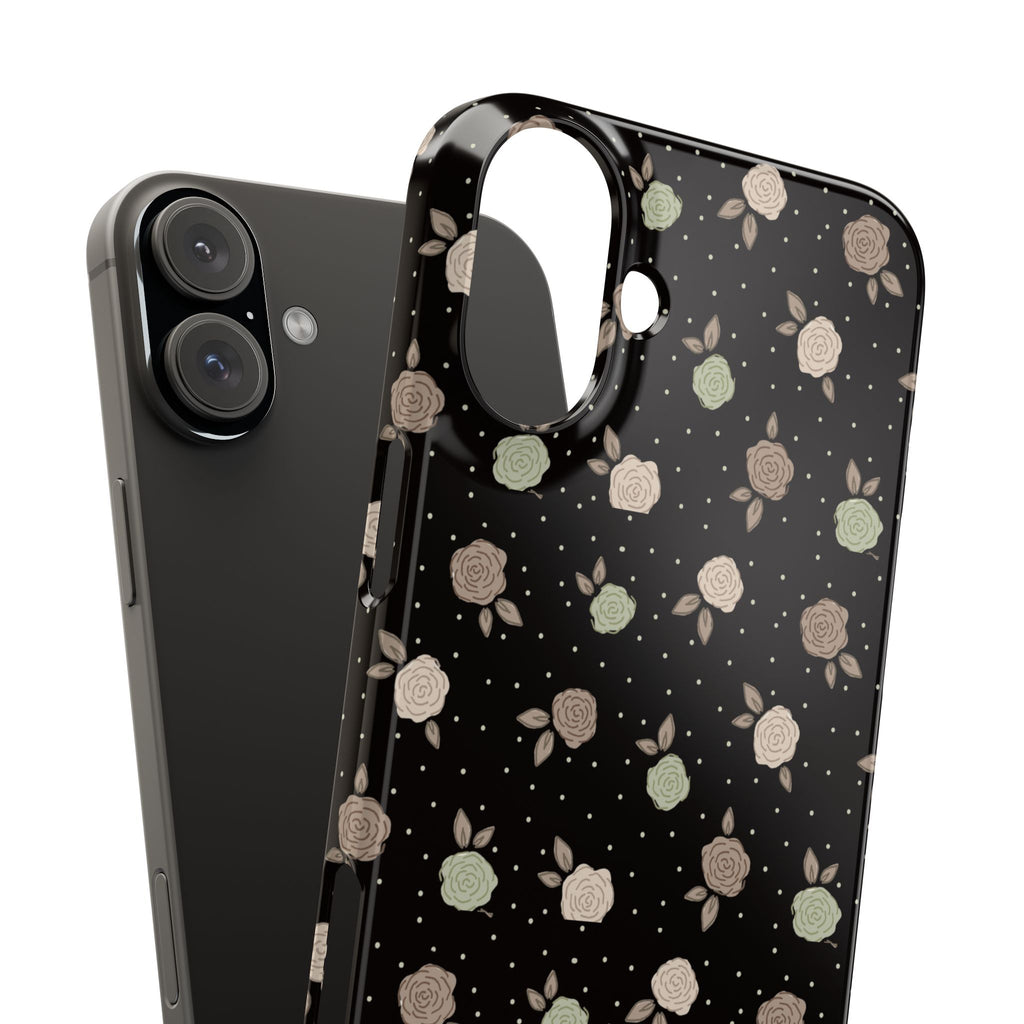 Black and brown floral with polka dots - Slim Phone Cases