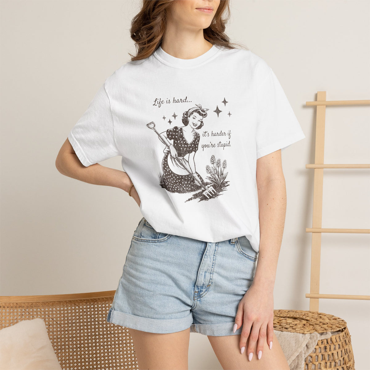 "Life Is Hard, it's harder if you're stupid" Garden Tee — Vintage-Inspired  garden T-Shirt