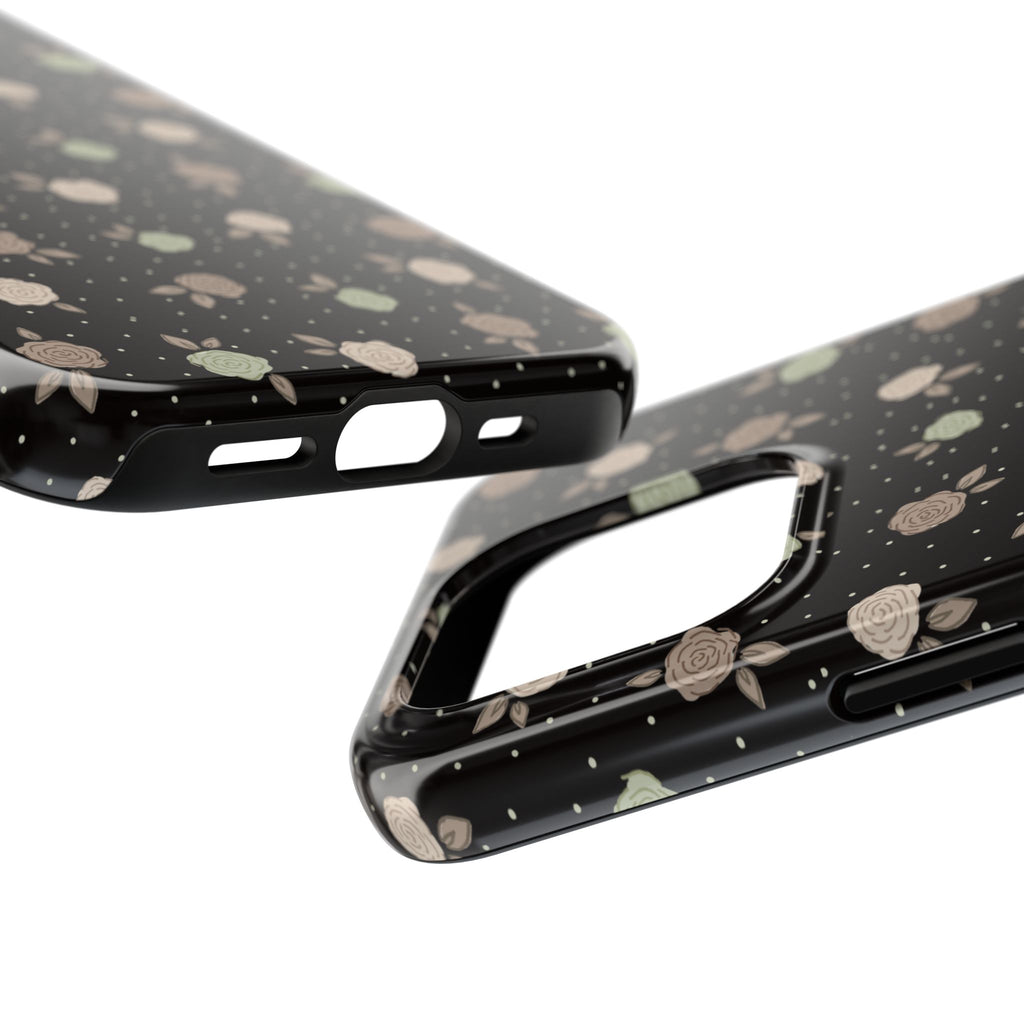 Black and brown floral with polka dots -Tough Phone Cases