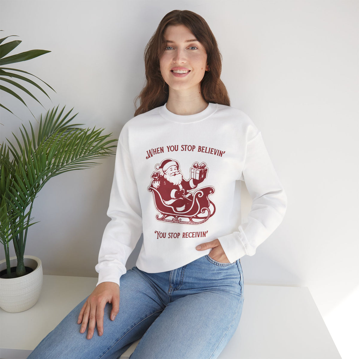 When You Stop Believin' You Stop Receivin''Christmas Sweatshirt – Vintage Santa  Crewneck