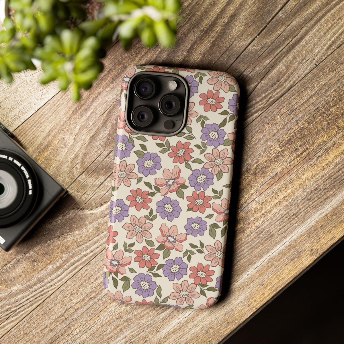Floral Vintage Tough Phone Case — Pastel Pink & Lavender Flower Pattern