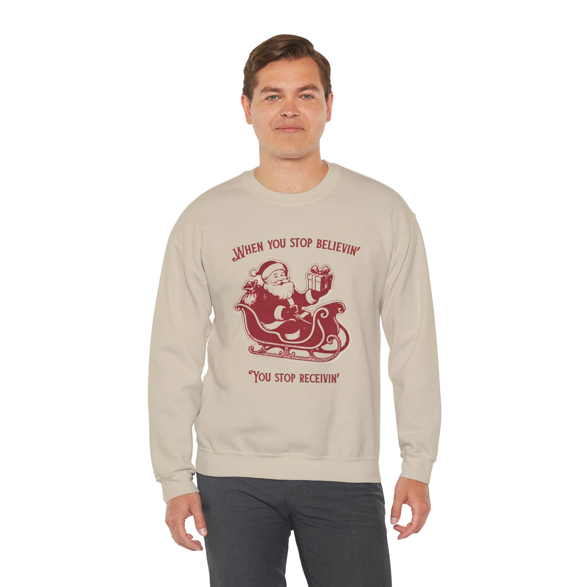 When You Stop Believin' You Stop Receivin''Christmas Sweatshirt – Vintage Santa  Crewneck