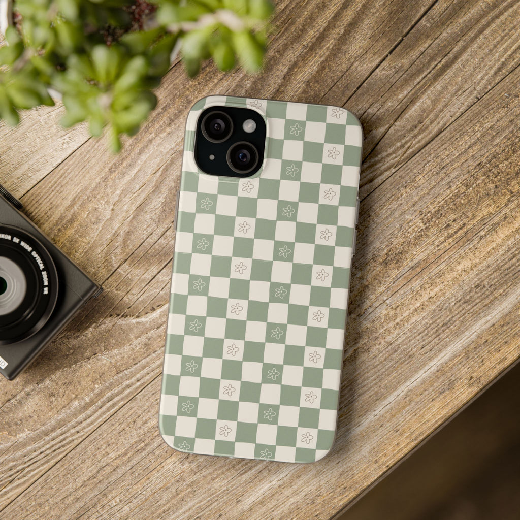 Green checker and daisy -Flexi Cases