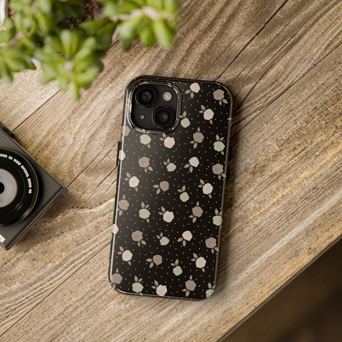Black and brown floral with polka dots -Tough Phone Cases