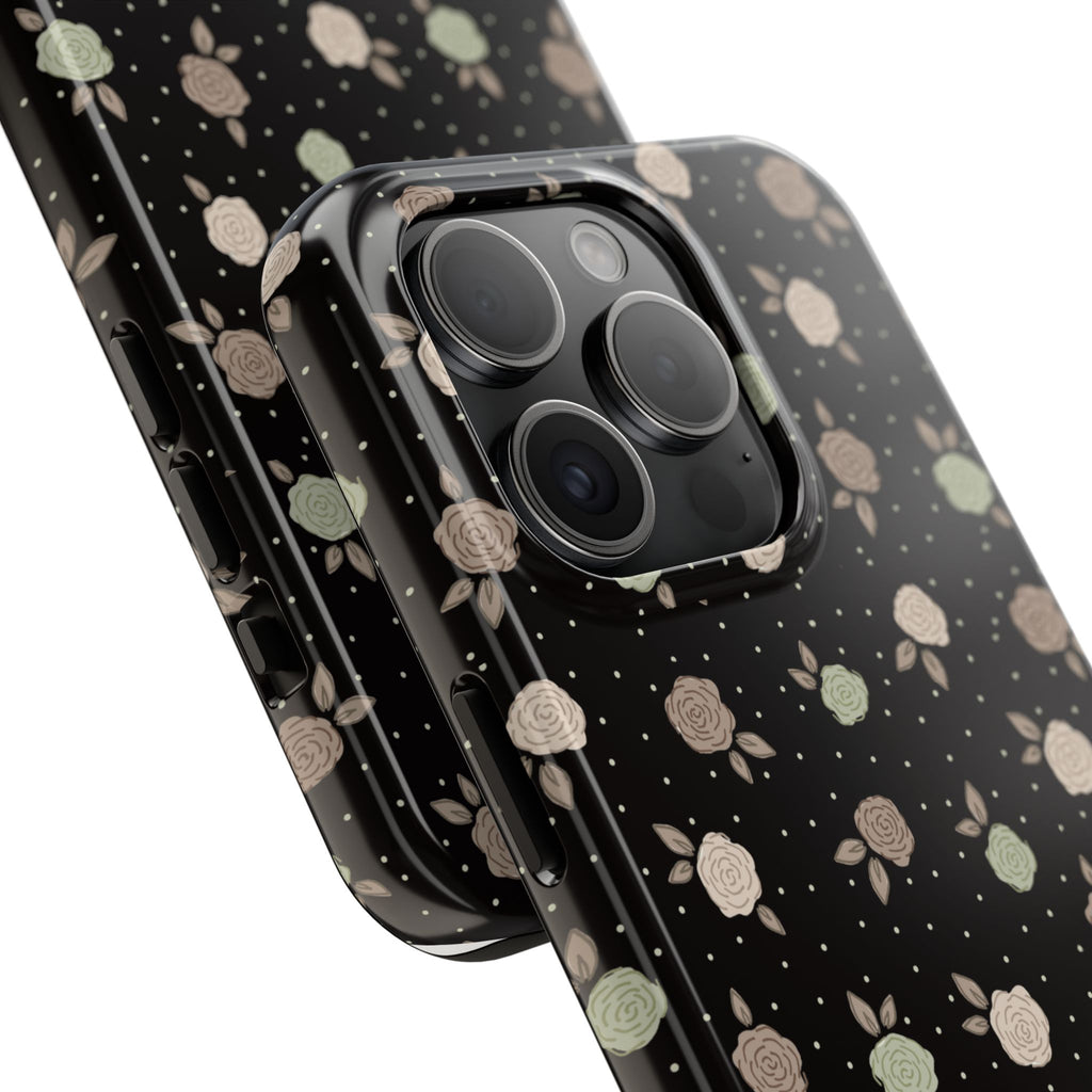 Black and brown floral with polka dots -Tough Phone Cases