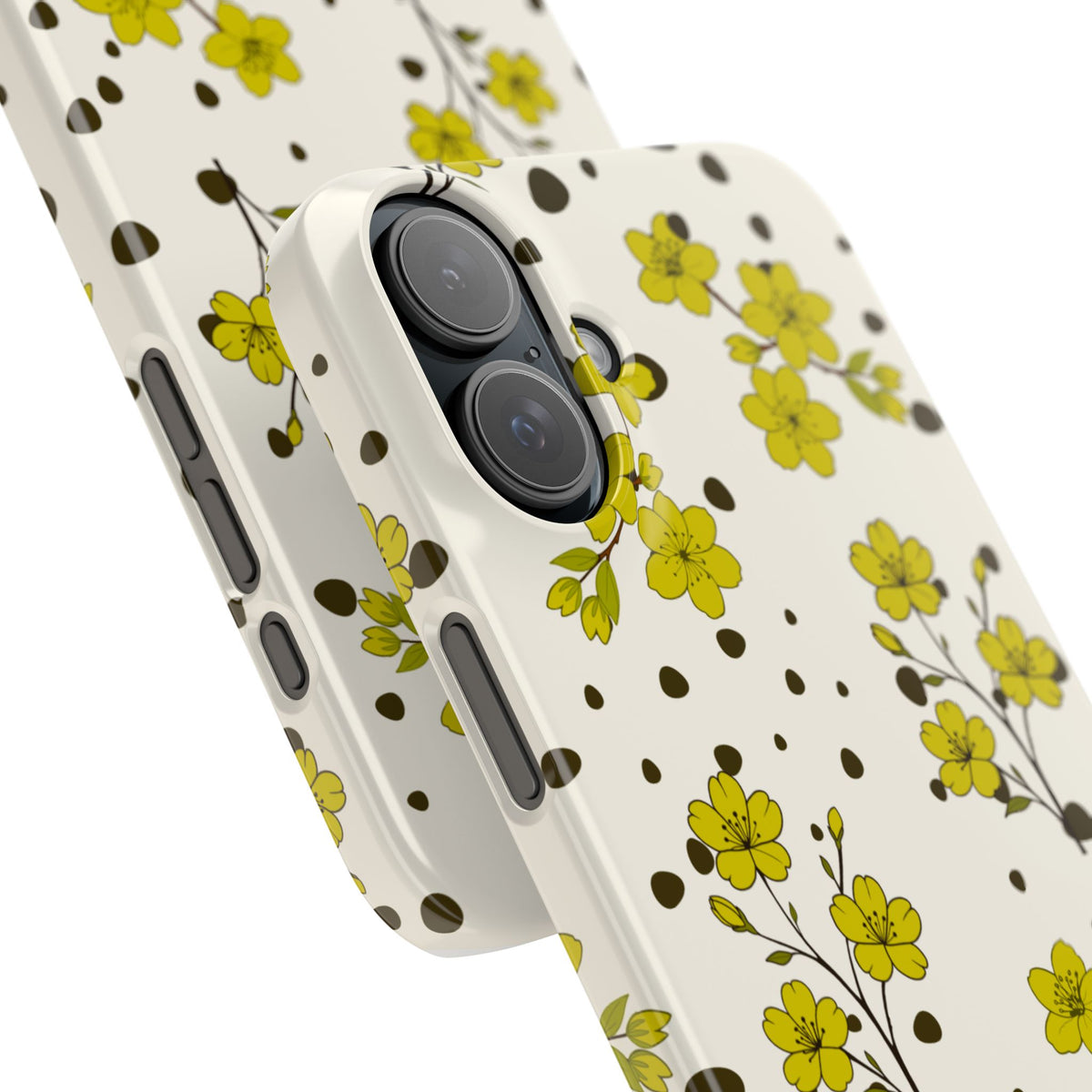 Yellow floral and black dots-Slim Phone Cases