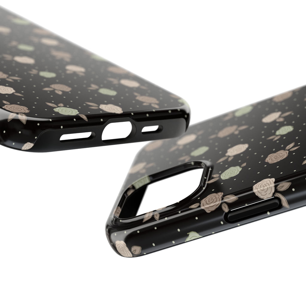 Black and brown floral with polka dots -Tough Phone Cases