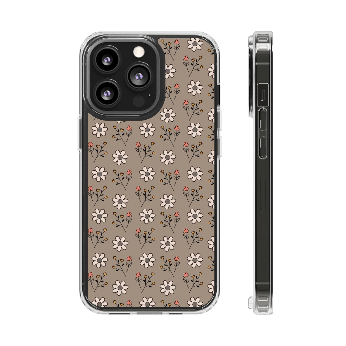 Brown floral- Magnetic Clear Impact-Resistant Cases