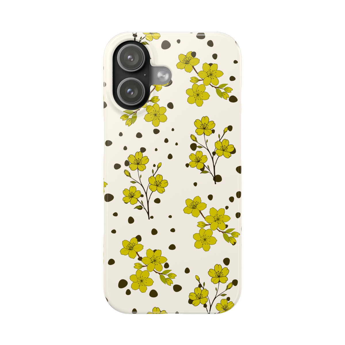 Yellow floral and black dots-Slim Phone Cases