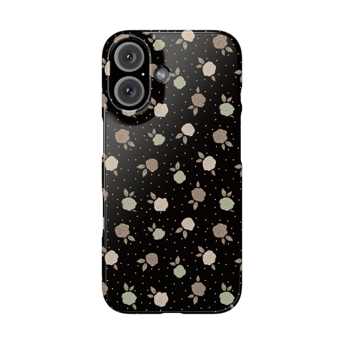 Black and brown floral with polka dots - Slim Phone Cases