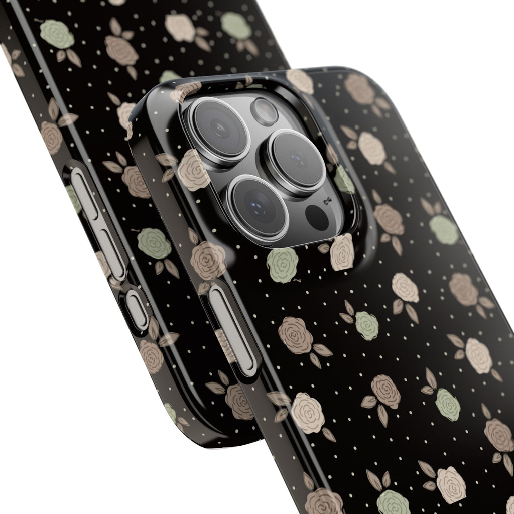 Black and brown floral with polka dots - Slim Phone Cases