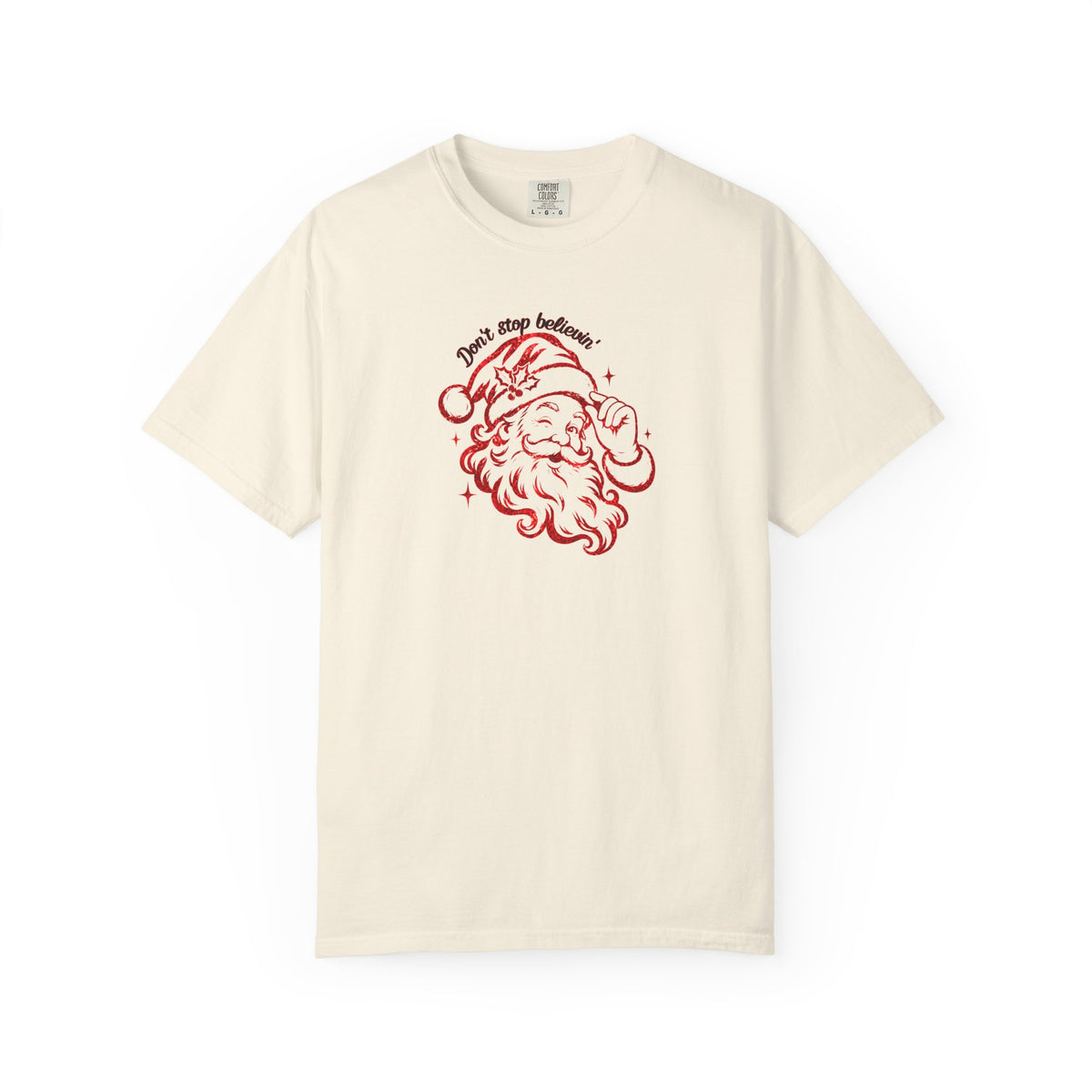 "Don't Stop Believing" Santa Retro Sketch T-Shirt —  Holiday Tee