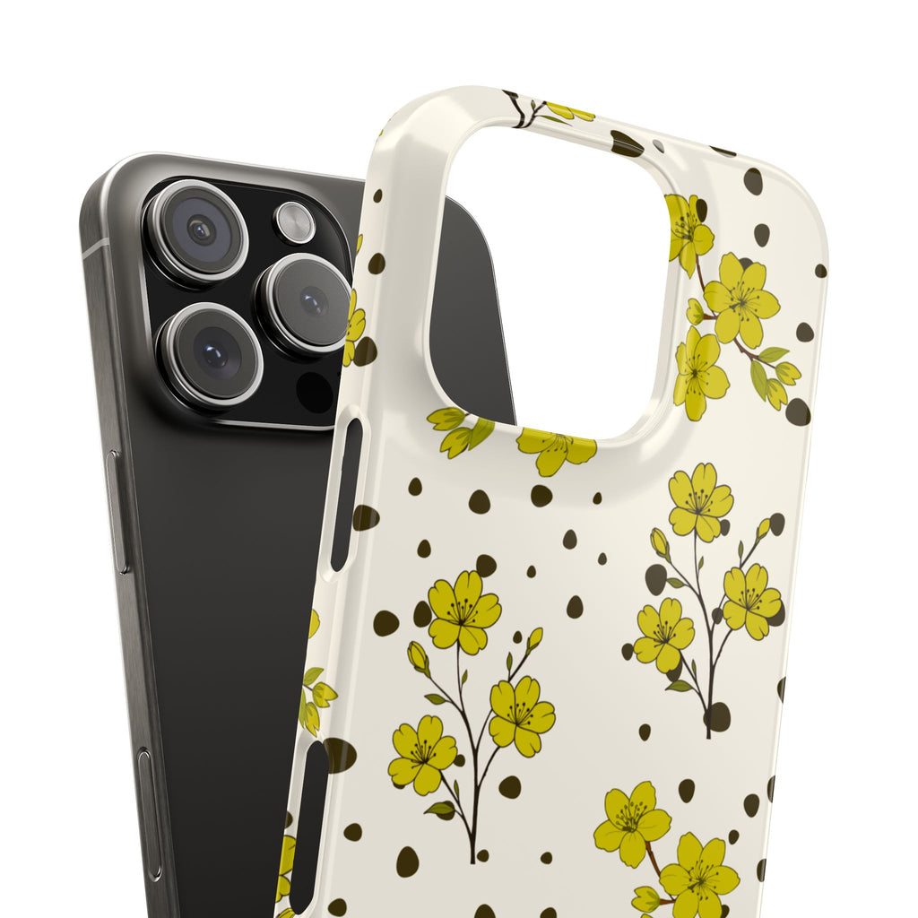 Yellow floral and black dots-Slim Phone Cases