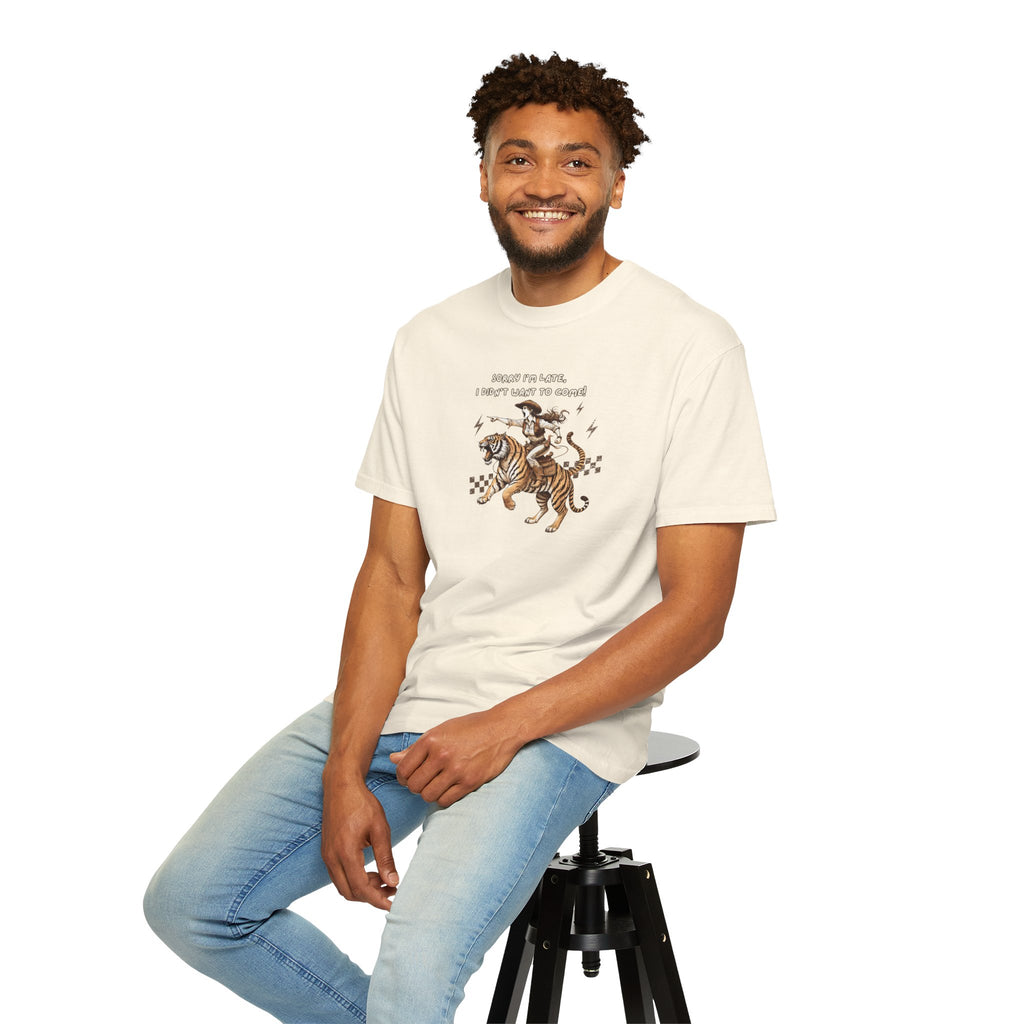 “I'm sorry I'm late, I didn't want to come" Cowgirl and tiger Graphic Tee — Vintage Style T-Shirt