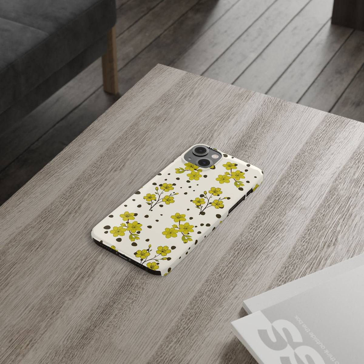 Yellow floral and black dots-Slim Phone Cases