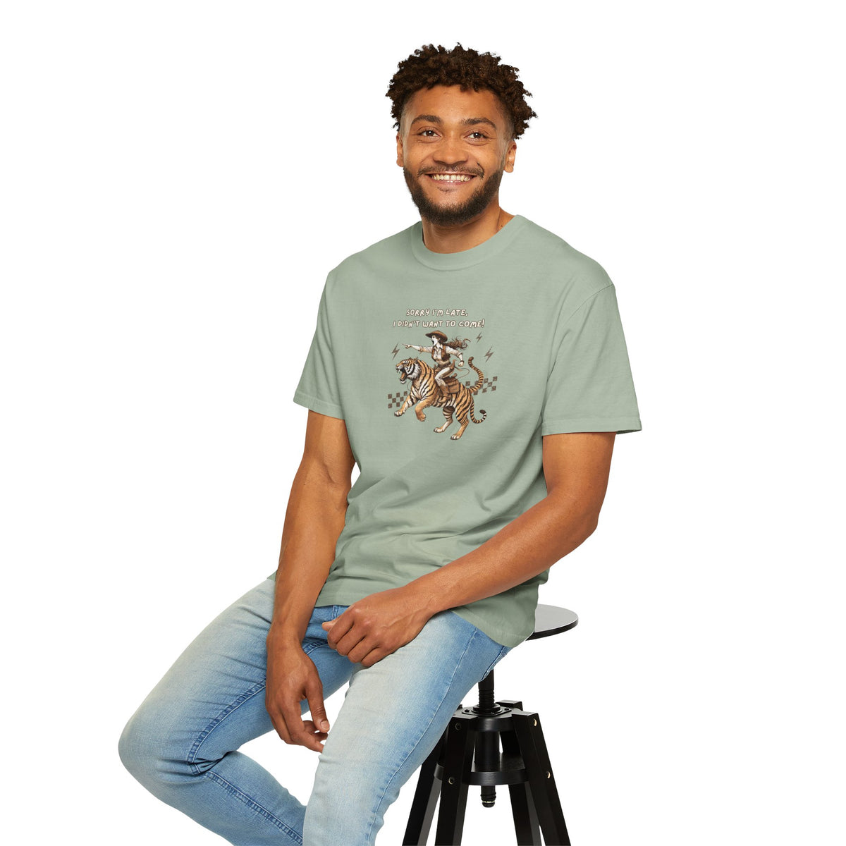 “I'm sorry I'm late, I didn't want to come" Cowgirl and tiger Graphic Tee — Vintage Style T-Shirt