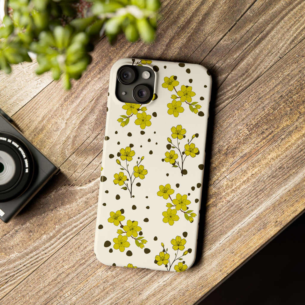 Yellow floral and black dots-Slim Phone Cases