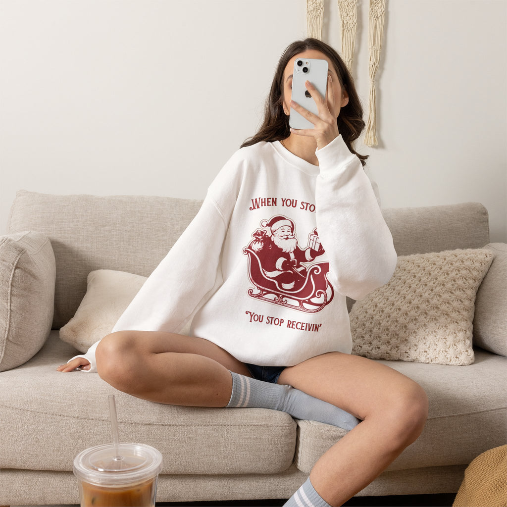 When You Stop Believin' You Stop Receivin''Christmas Sweatshirt – Vintage Santa  Crewneck