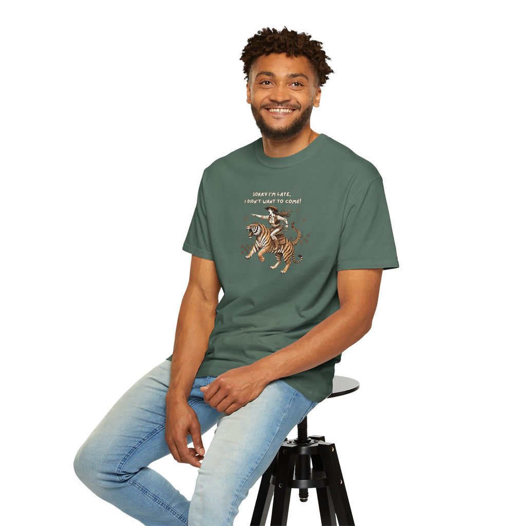 “I'm sorry I'm late, I didn't want to come" Cowgirl and tiger Graphic Tee — Vintage Style T-Shirt